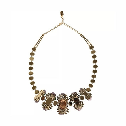 Dolce & Gabbana Gold Brass Link Chain Rose Petal Crystal Necklace