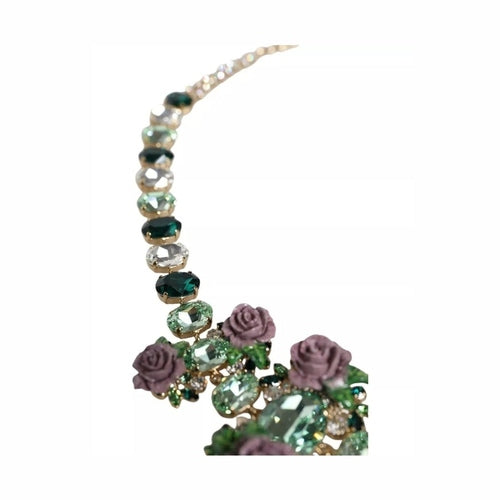Dolce & Gabbana Gold Brass Link Chain Rose Petal Crystal Necklace