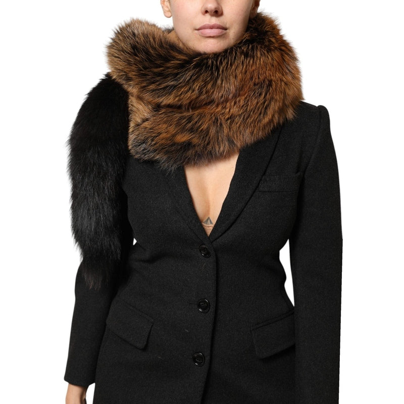Dolce & Gabbana Brown Red Fox Fur Neck Cashmere Warmer Scarf
