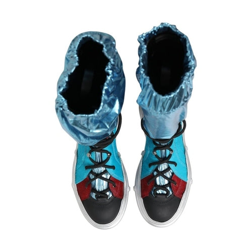 Dolce & Gabbana Blue Lace Up Over The Knee Socks Men Boots Shoes