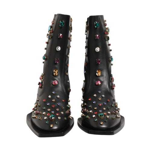 Black Crystal Embellished Men Short Boots Shoes