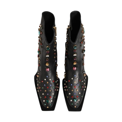 Dolce & Gabbana Black Crystal Embellished Men Short Boots Shoes