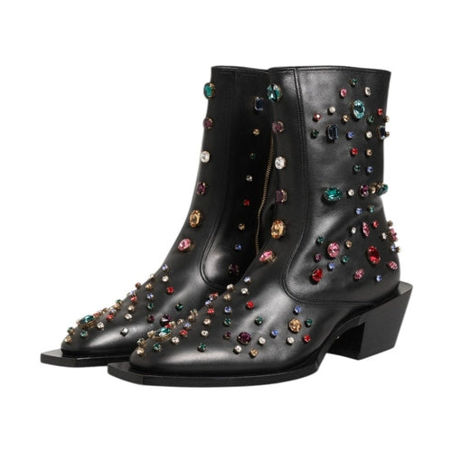 Dolce & Gabbana Black Crystal Embellished Men Short Boots Shoes