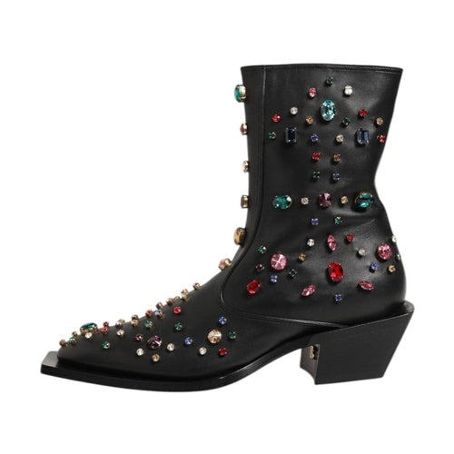 Dolce & Gabbana Black Crystal Embellished Men Short Boots Shoes