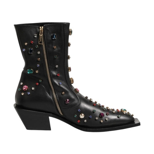 Dolce & Gabbana Black Crystal Embellished Men Short Boots Shoes