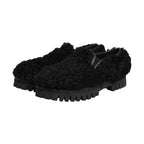 Dolce & Gabbana Dress Black Fur Leather Slippers Men Shoes