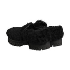 Dolce & Gabbana Dress Black Fur Leather Slippers Men Shoes
