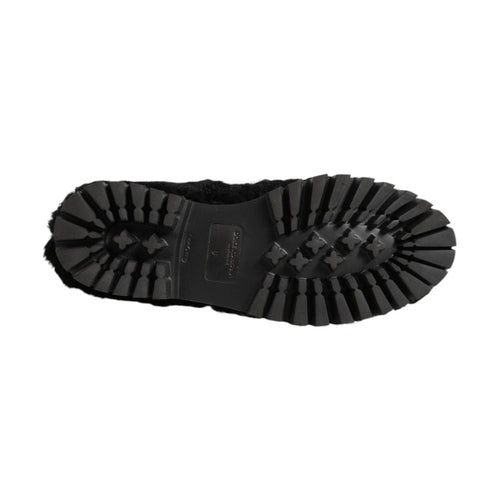 Dolce & Gabbana Dress Black Fur Leather Slippers Men Shoes