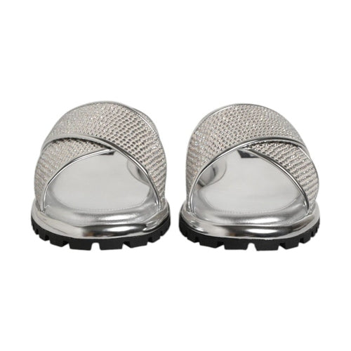 Dolce & Gabbana Silver Strass Slides Flats Slippers Shoes
