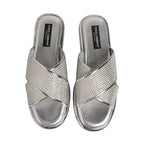 Dolce & Gabbana Silver Strass Slides Flats Slippers Shoes