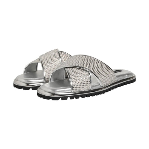 Dolce & Gabbana Silver Strass Slides Flats Slippers Shoes