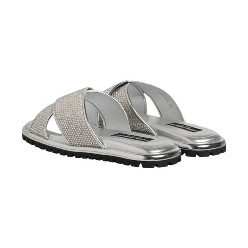 Dolce & Gabbana Silver Strass Slides Flats Slippers Shoes