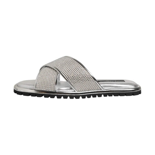 Dolce & Gabbana Silver Strass Slides Flats Slippers Shoes
