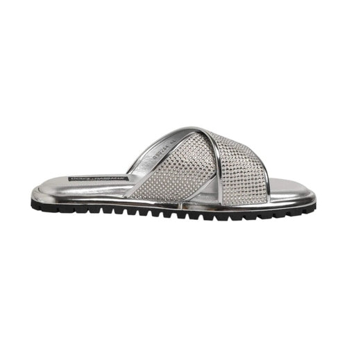 Dolce & Gabbana Silver Strass Slides Flats Slippers Shoes