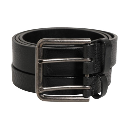 Dolce & Gabbana Black Double Strap Leather Silver Buckle Belt