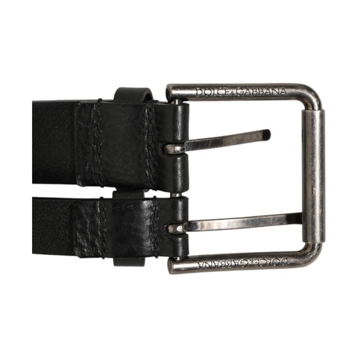 Dolce & Gabbana Black Double Strap Leather Silver Buckle Belt