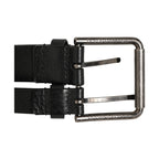 Dolce & Gabbana Black Double Strap Leather Silver Buckle Belt