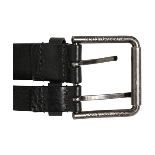 Black Double Strap Leather Silver Buckle Belt