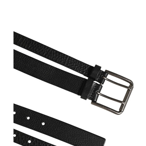 Dolce & Gabbana Black Double Strap Leather Silver Buckle Belt
