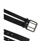 Dolce & Gabbana Black Double Strap Leather Silver Buckle Belt