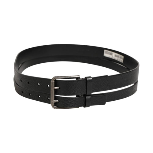 Dolce & Gabbana Black Double Strap Leather Silver Buckle Belt