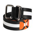 Black White Striped Logo Metal Buckle Belt