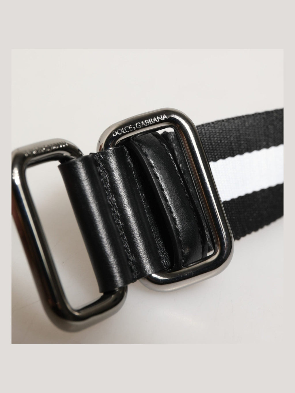 Dolce & Gabbana Black White Striped Logo Metal Buckle Belt