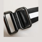 Dolce & Gabbana Black White Striped Logo Metal Buckle Belt