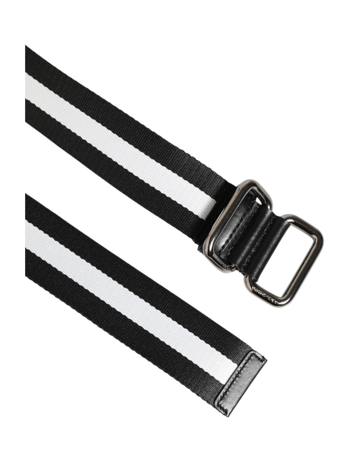 Dolce & Gabbana Black White Striped Logo Metal Buckle Belt