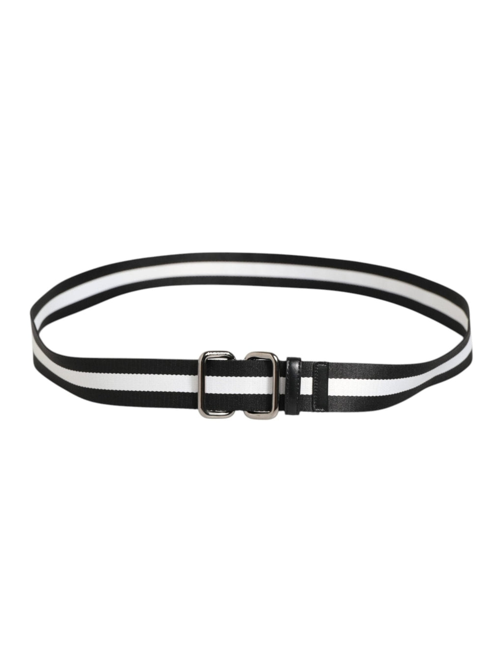 Dolce & Gabbana Black White Striped Logo Metal Buckle Belt