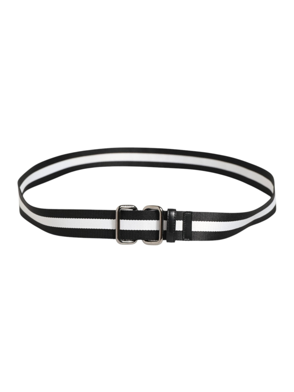 Dolce & Gabbana Black White Striped Logo Metal Buckle Belt