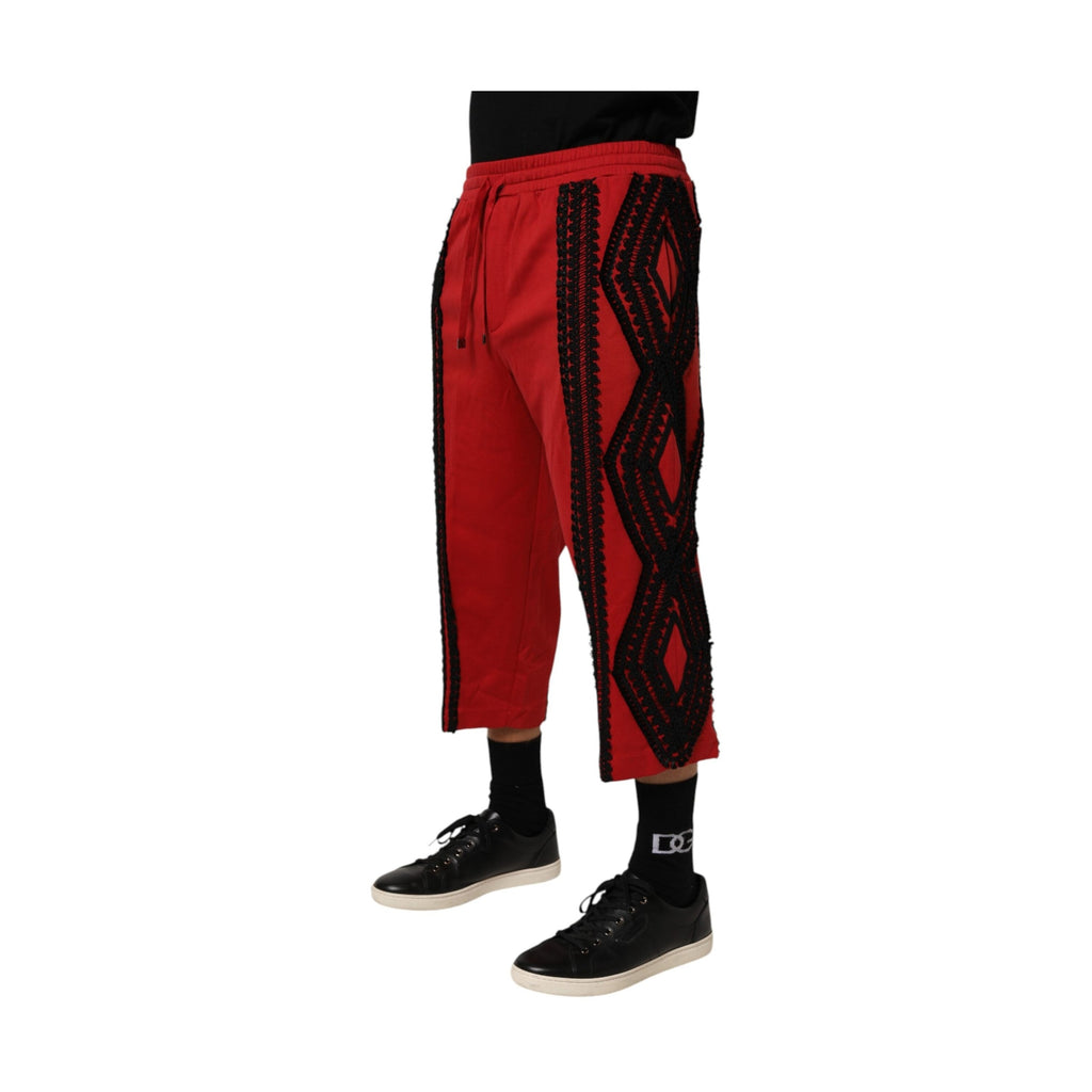 Dolce & Gabbana Red Embroidered Casual Cropped Trouser Pants