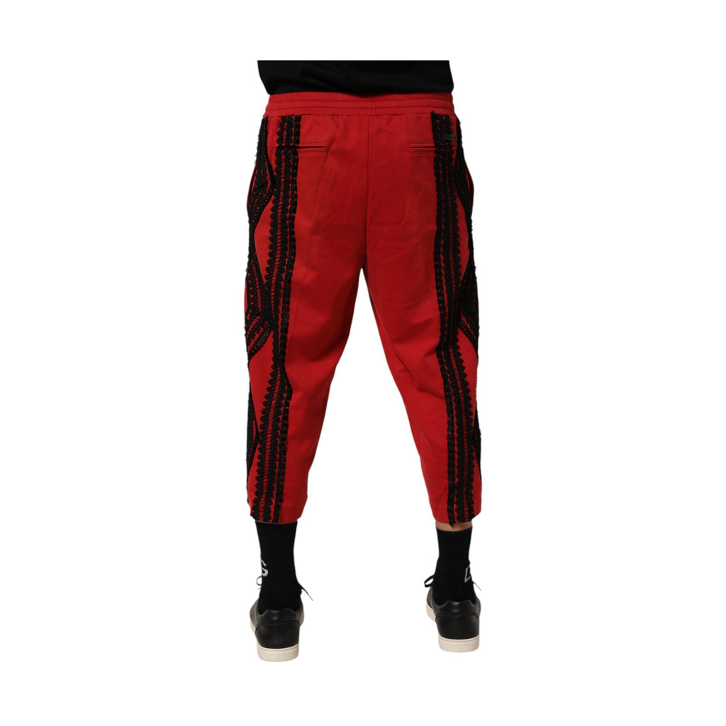 Dolce & Gabbana Red Embroidered Casual Cropped Trouser Pants