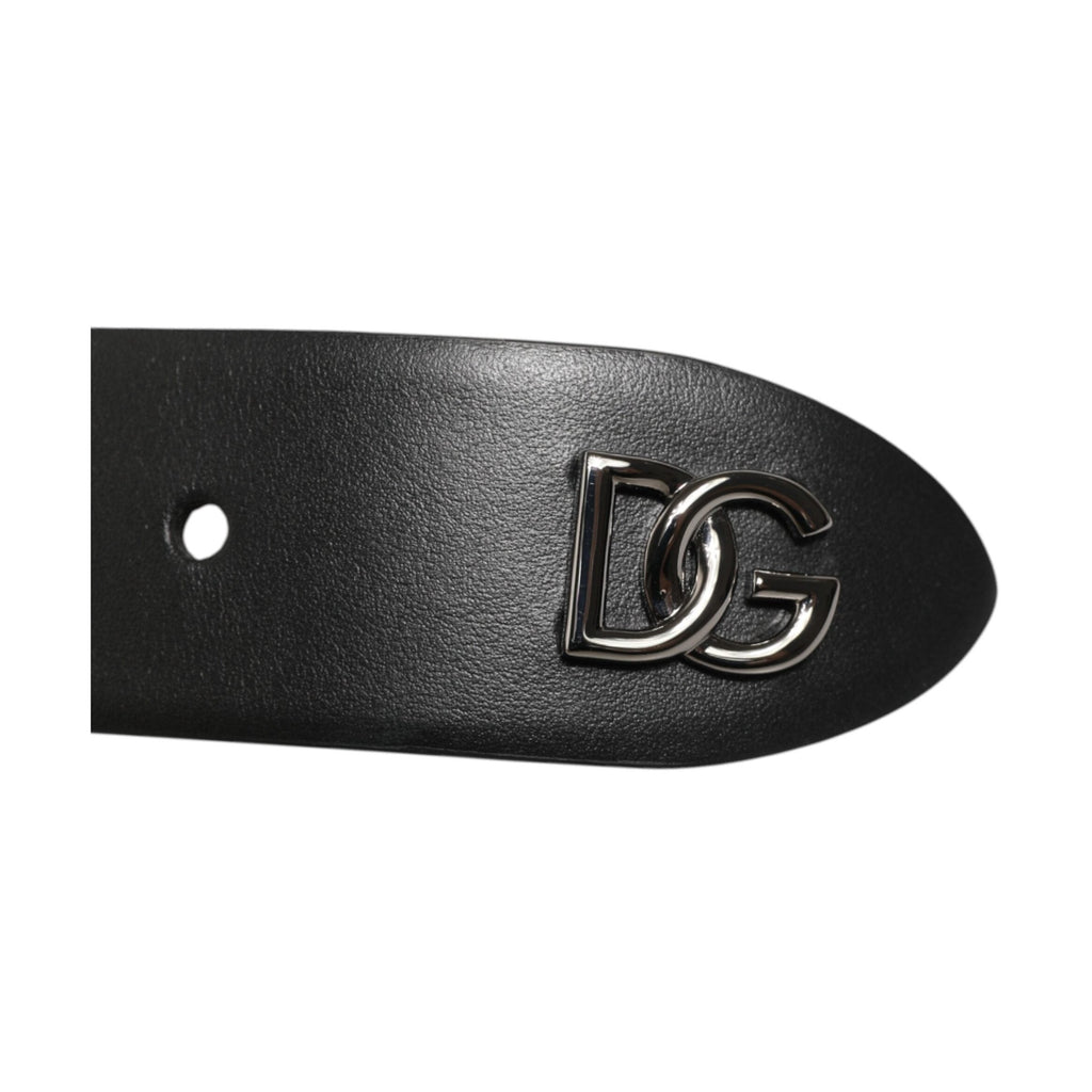Dolce & Gabbana Black Calf Leather Studded Silver Buckle Belt