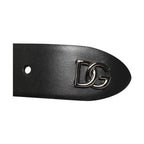 Dolce & Gabbana Black Calf Leather Studded Silver Buckle Belt
