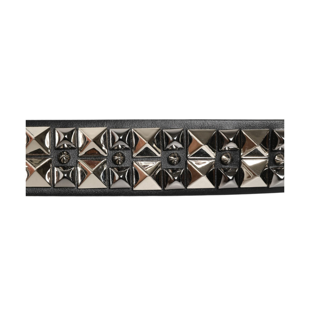 Dolce & Gabbana Black Calf Leather Studded Silver Buckle Belt