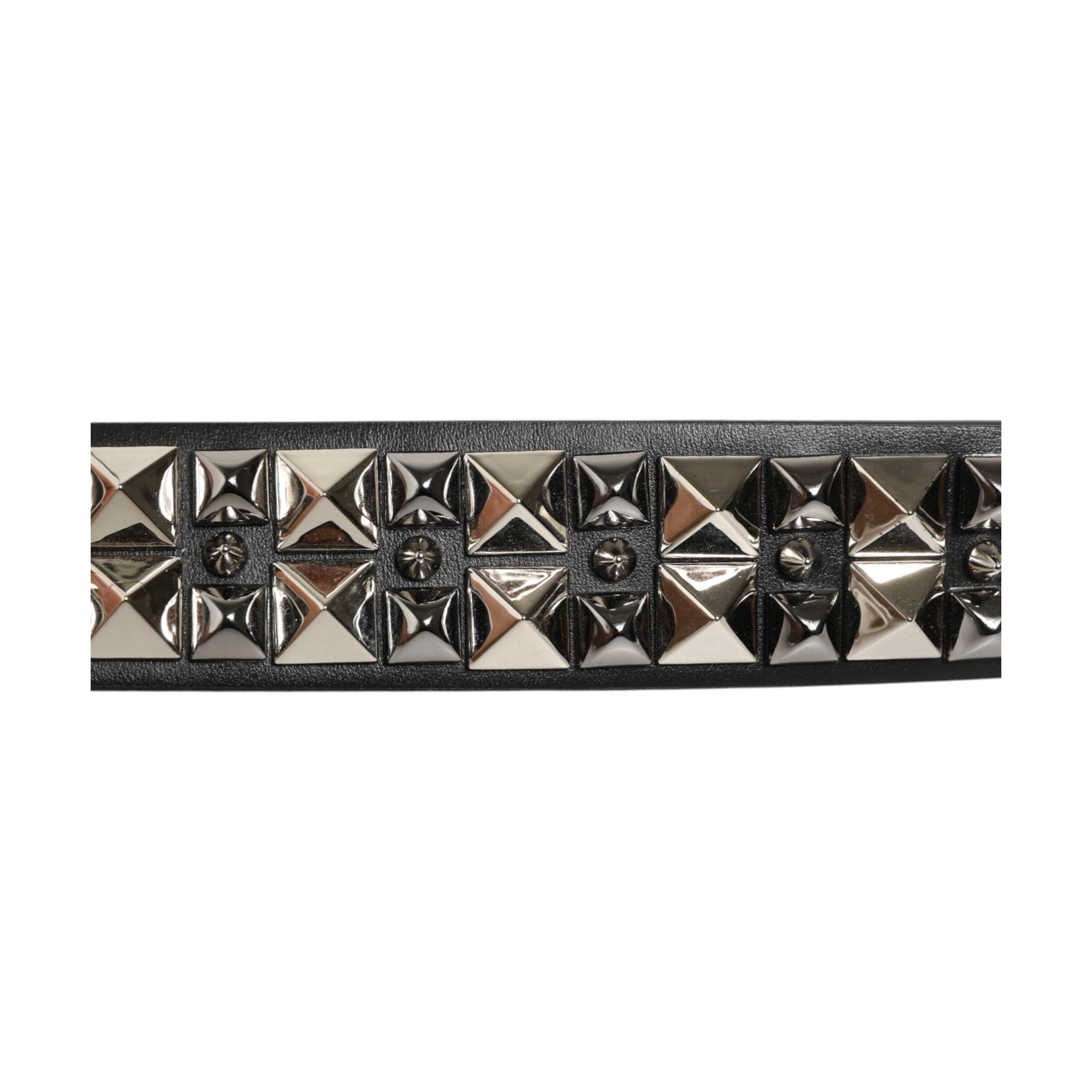 Dolce & Gabbana Black Calf Leather Studded Silver Buckle Belt