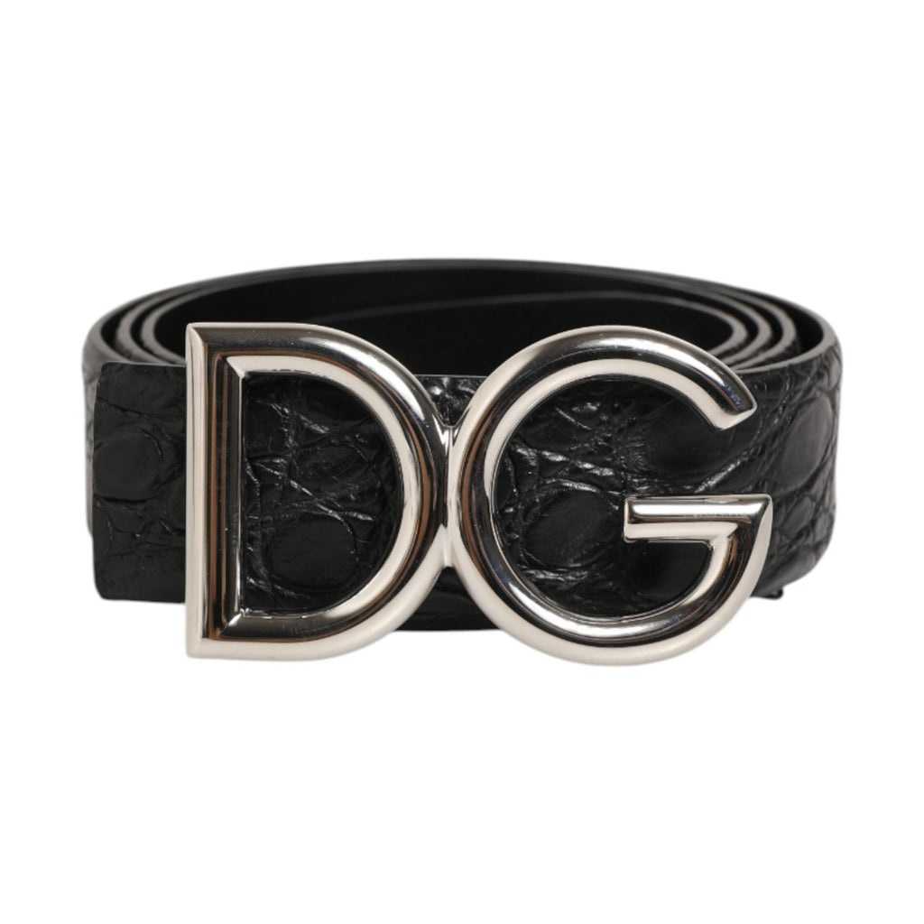 Dolce & Gabbana Black Exotic Leather DG Logo Buckle Belt