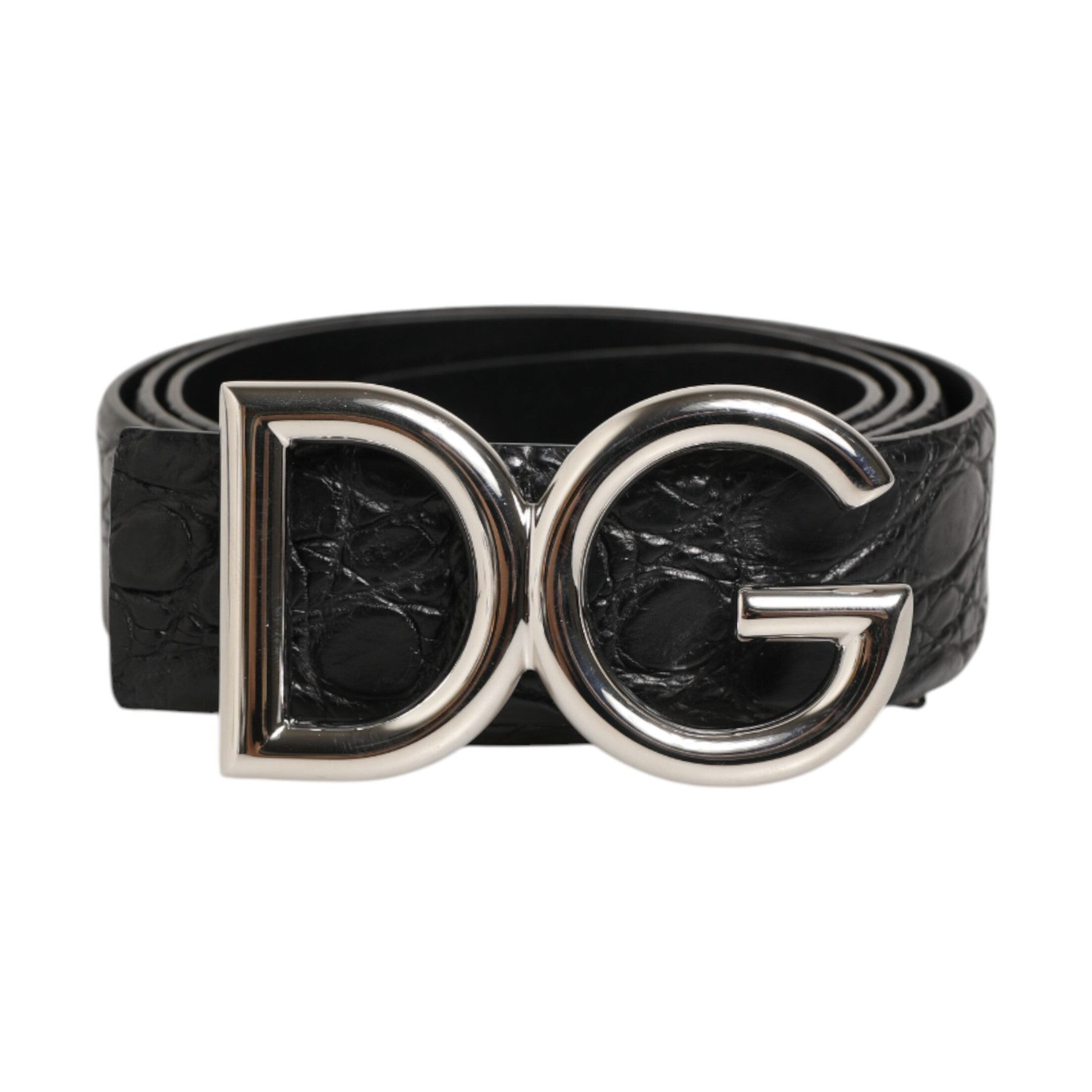 Dolce & Gabbana Black Exotic Leather DG Logo Buckle Belt