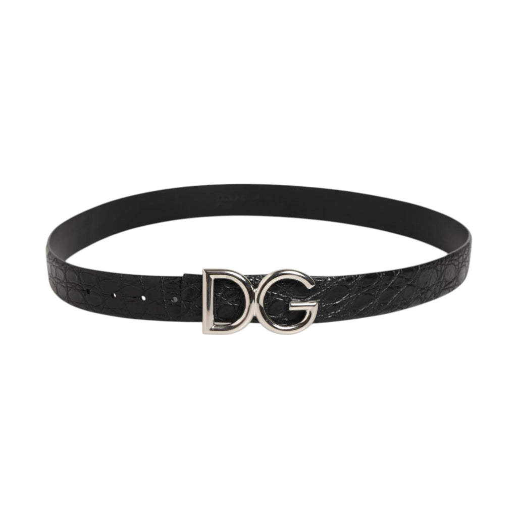 Dolce & Gabbana Black Exotic Leather DG Logo Buckle Belt