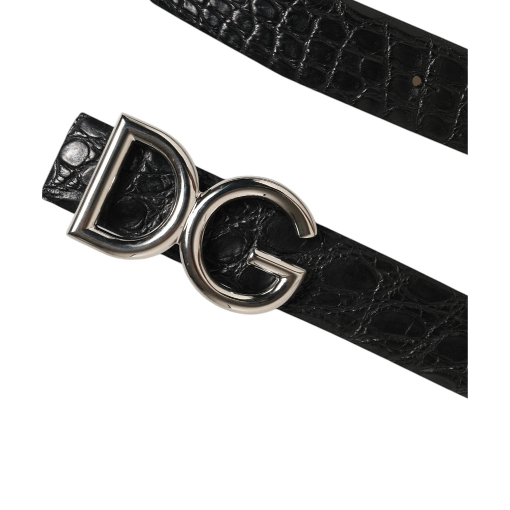 Dolce & Gabbana Black Exotic Leather DG Logo Buckle Belt