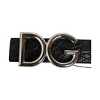 Dolce & Gabbana Black Exotic Leather DG Logo Buckle Belt