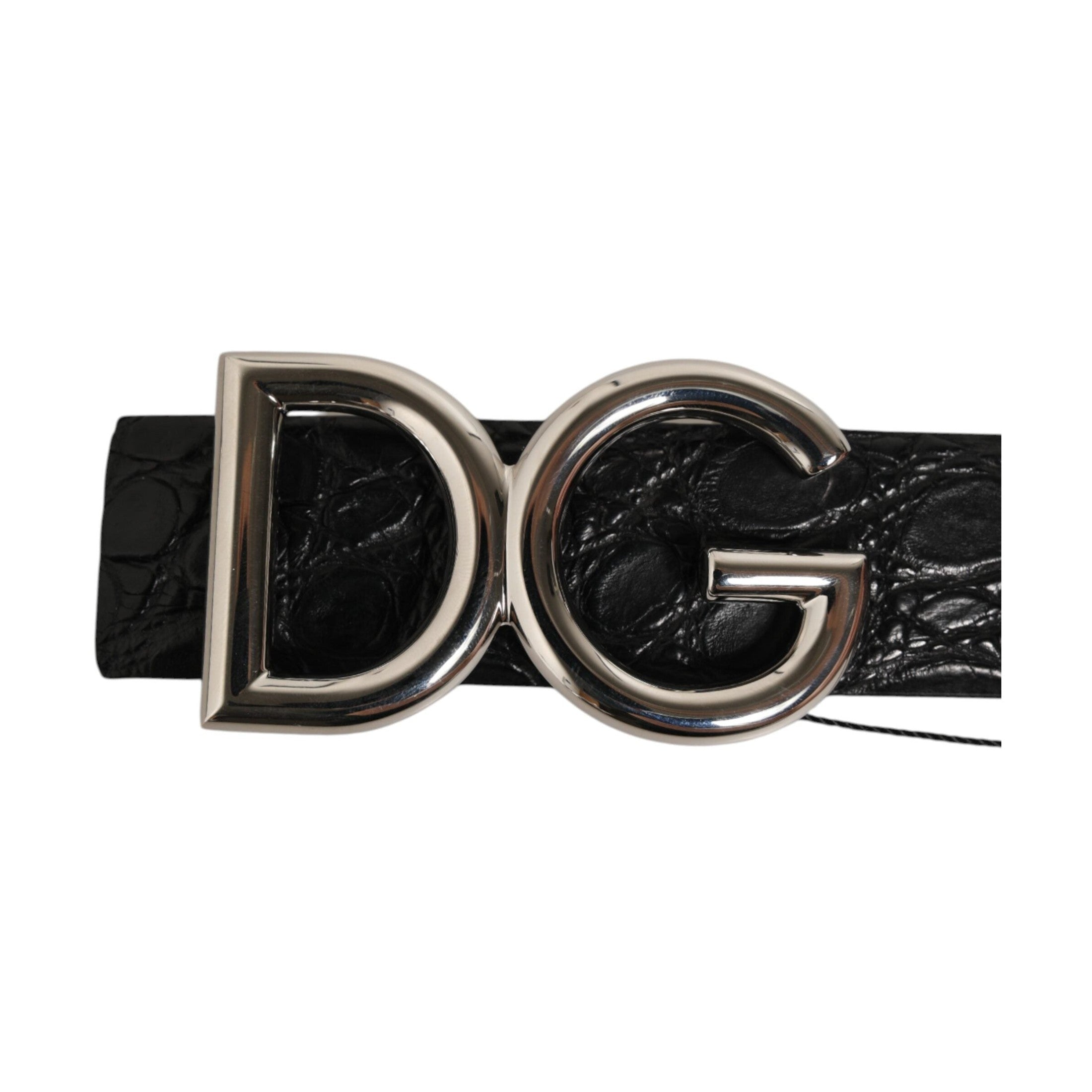 Dolce & Gabbana Black Exotic Leather DG Logo Buckle Belt