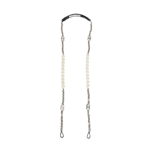Dolce & Gabbana Black Leather Pearl Chain Bag Accessory Shoulder Strap