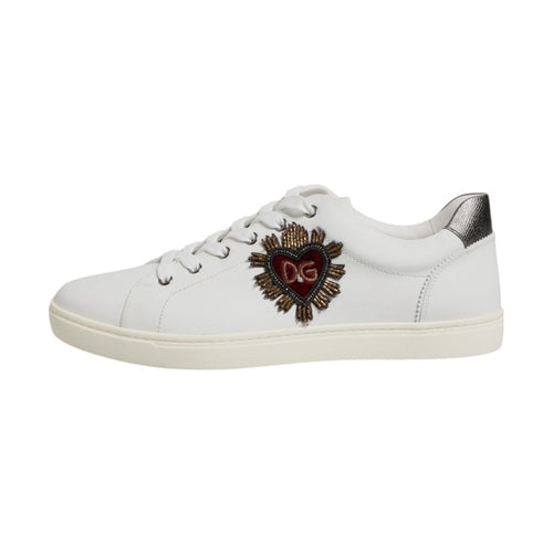 Dolce & Gabbana White Sacred Heart Men Low Top Sneakers Shoes