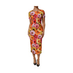 Multicolor Floral Print SilkSheath Midi Dress