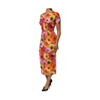 Multicolor Floral Print SilkSheath Midi Dress