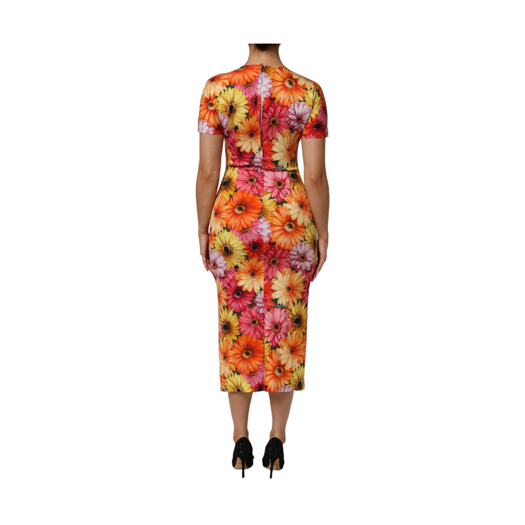 Multicolor Floral Print SilkSheath Midi Dress