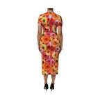 Multicolor Floral Print SilkSheath Midi Dress