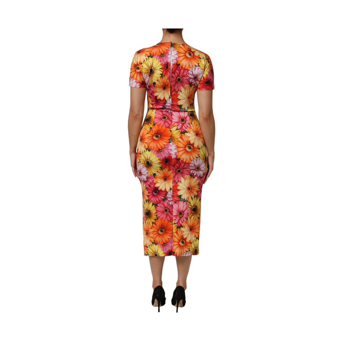 Multicolor Floral Print SilkSheath Midi Dress